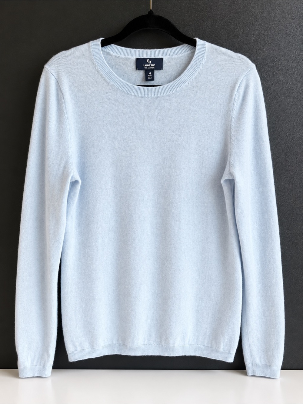 Lands’ End 100% Cashmere Baby Blue Crewneck Sweater M Quiet Luxury Preppy